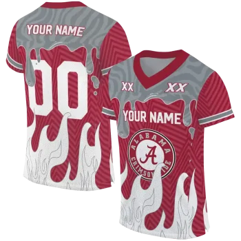 custom alabama crimson tide dripping flames crimson white jersey best selling