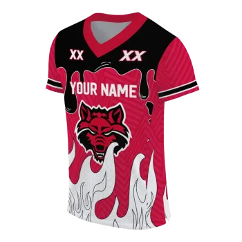 custom arkansas state red wolves dripping flames scarlet white jersey fashion forward