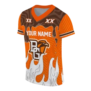 custom bowling green falcons dripping flames orange white jersey fashion forward