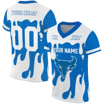 custom buffalo bulls dripping flames royal blue white jersey best selling