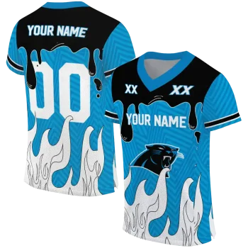 custom carolina panthers dripping flames blue white jersey best selling