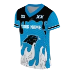 custom carolina panthers dripping flames blue white jersey best selling