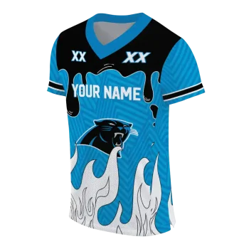 custom carolina panthers dripping flames blue white jersey fashion forward