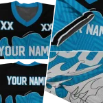 custom carolina panthers dripping flames blue white jersey best selling