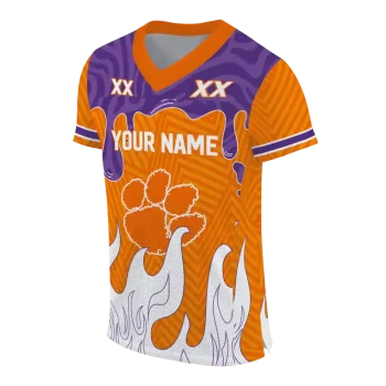 custom clemson tigers dripping flames orange white jersey fashion forward