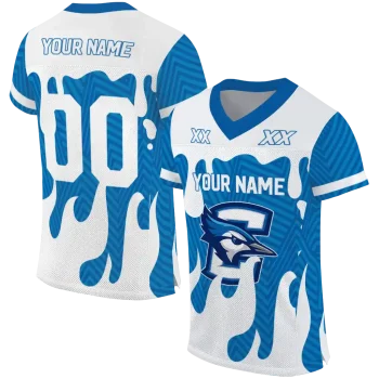 custom creighton bluejays dripping flames blue white jersey best selling