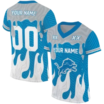 custom detroit lions dripping flames blue white jersey best selling