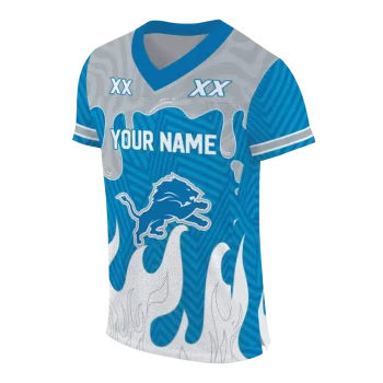 custom detroit lions dripping flames blue white jersey fashion forward