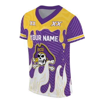 custom east carolina pirates dripping flames purple white jersey fashion forward