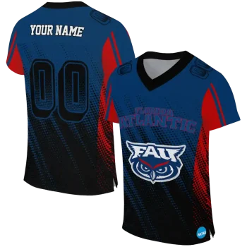 custom florida atlantic owls halftone flow blue black jersey best selling