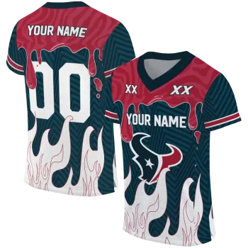 custom houston texans dripping flames blue white jersey best selling