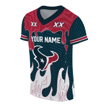 custom houston texans dripping flames blue white jersey fashion forward
