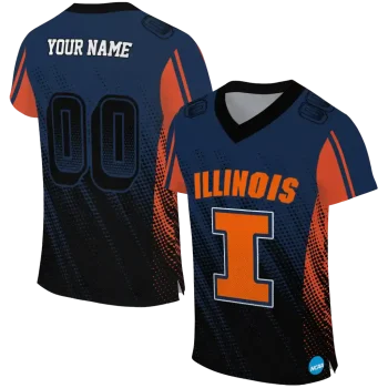 custom illinois fighting illini halftone flow blue black jersey best selling