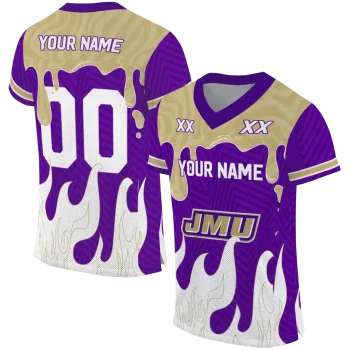 custom james madison dukes dripping flames purple white jersey best selling