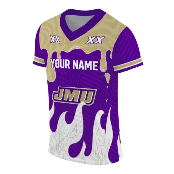 custom james madison dukes dripping flames purple white jersey fashion forward