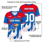 custom kansas jayhawks dripping flames blue white jersey best selling