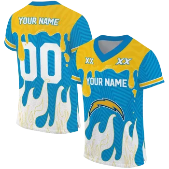 custom los angeles chargers dripping flames blue white jersey best selling