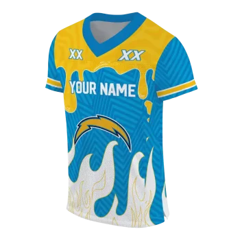 custom los angeles chargers dripping flames blue white jersey fashion forward