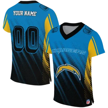 custom los angeles chargers halftone fade blue black jersey best selling