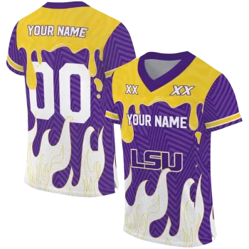 custom lsu tigers dripping flames purple white jersey best selling