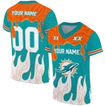 custom miami dolphins dripping flames aqua white jersey best selling