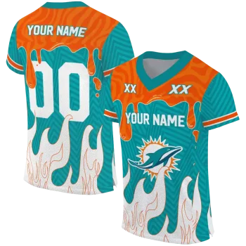 custom miami dolphins dripping flames aqua white jersey best selling