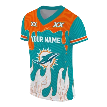 custom miami dolphins dripping flames aqua white jersey fashion forward