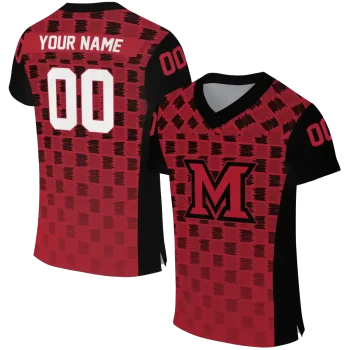 custom miami redhawks stacked rectangle red jersey best selling