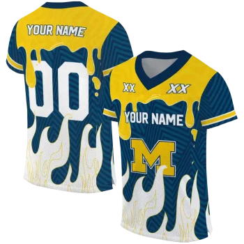 custom michigan wolverines dripping flames blue white jersey best selling