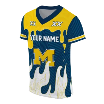 custom michigan wolverines dripping flames blue white jersey fashion forward