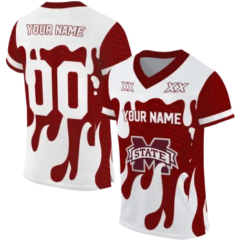 custom mississippi state bulldogs dripping flames maroon white jersey best selling