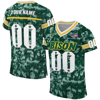 custom north dakota state bison camouflage abstract green jersey best selling