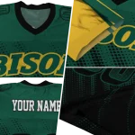 custom north dakota state bison halftone flow green black jersey best selling