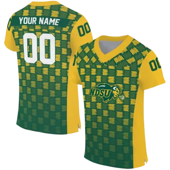 custom north dakota state bison stacked rectangle green jersey best selling