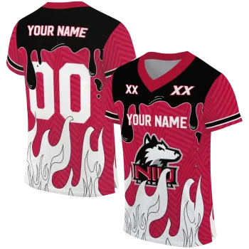 custom northern illinois huskies dripping flames red white jersey best selling