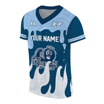 custom old dominion monarchs dripping flames blue white jersey fashion forward
