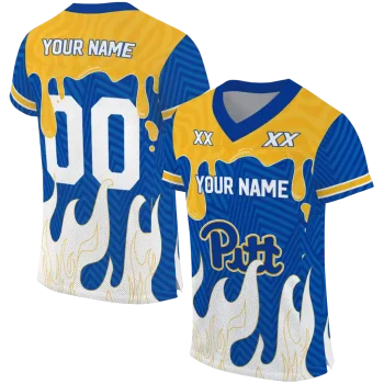 custom pittsburgh panthers dripping flames royal blue white jersey best selling