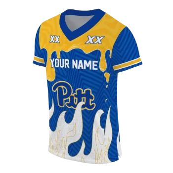 custom pittsburgh panthers dripping flames royal blue white jersey fashion forward