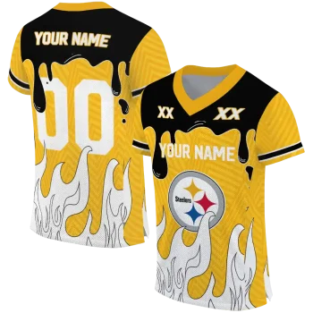 custom pittsburgh steelers dripping flames gold white jersey best selling