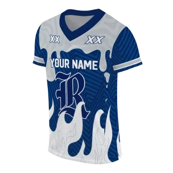 custom rice owls dripping flames navy blue white jersey fashion forward