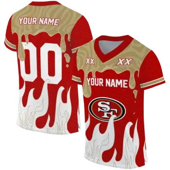 custom san francisco 49ers dripping flames red white jersey best selling