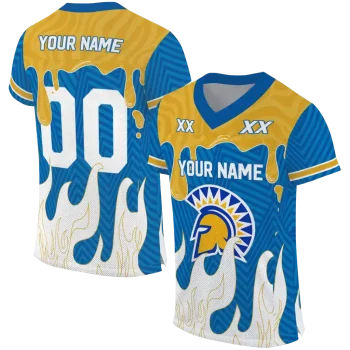 custom san jose state spartans dripping flames blue white jersey best selling