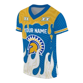 custom san jose state spartans dripping flames blue white jersey fashion forward