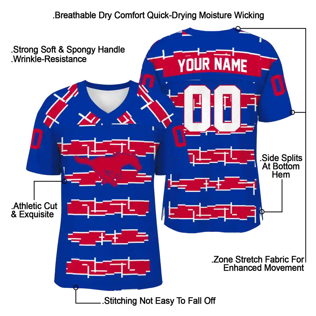 custom smu mustangs layered grids blue jersey latest model custom smu mustangs layered grids blue jersey latest model