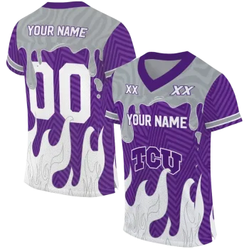 custom tcu horned frogs dripping flames purple white jersey best selling