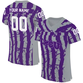 custom tcu horned frogs stripe splatter purple jersey best selling