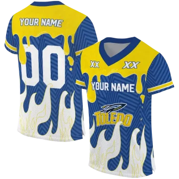 custom toledo rockets dripping flames blue white jersey best selling