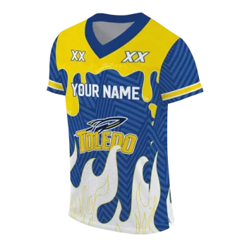 custom toledo rockets dripping flames blue white jersey fashion forward