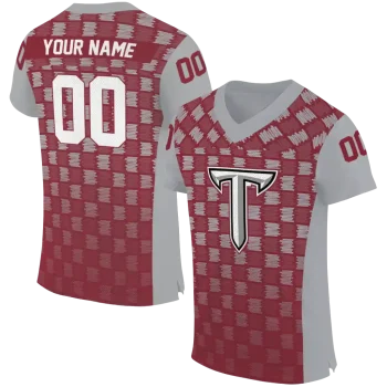 custom troy trojans stacked rectangle red jersey best selling