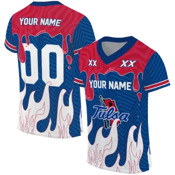 custom tulsa golden hurricane dripping flames blue white jersey best selling